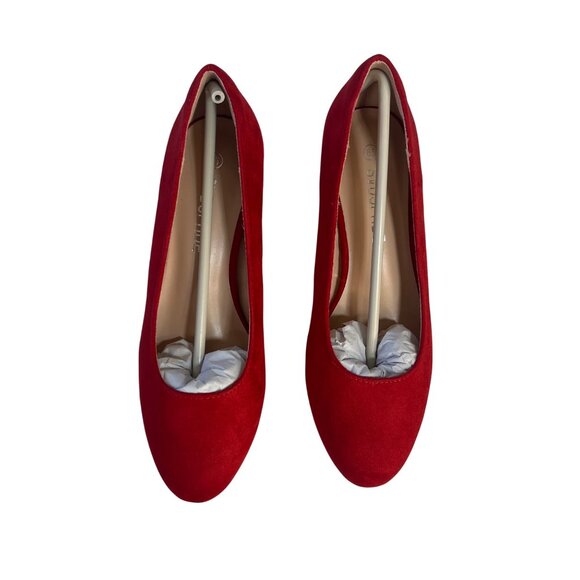 Svdsphde Pumps Shoes Womens 6.5 Red Suede New Kitten Heel - Picture 3 of 10